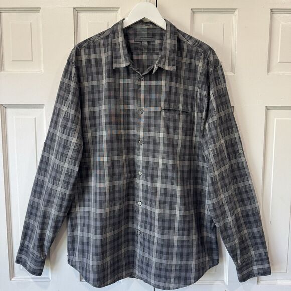 John Varvatos Gray Plaid Long Sleeve Roll Tab Sleeves Button Down Shirt XXL EUC - Picture 2 of 11